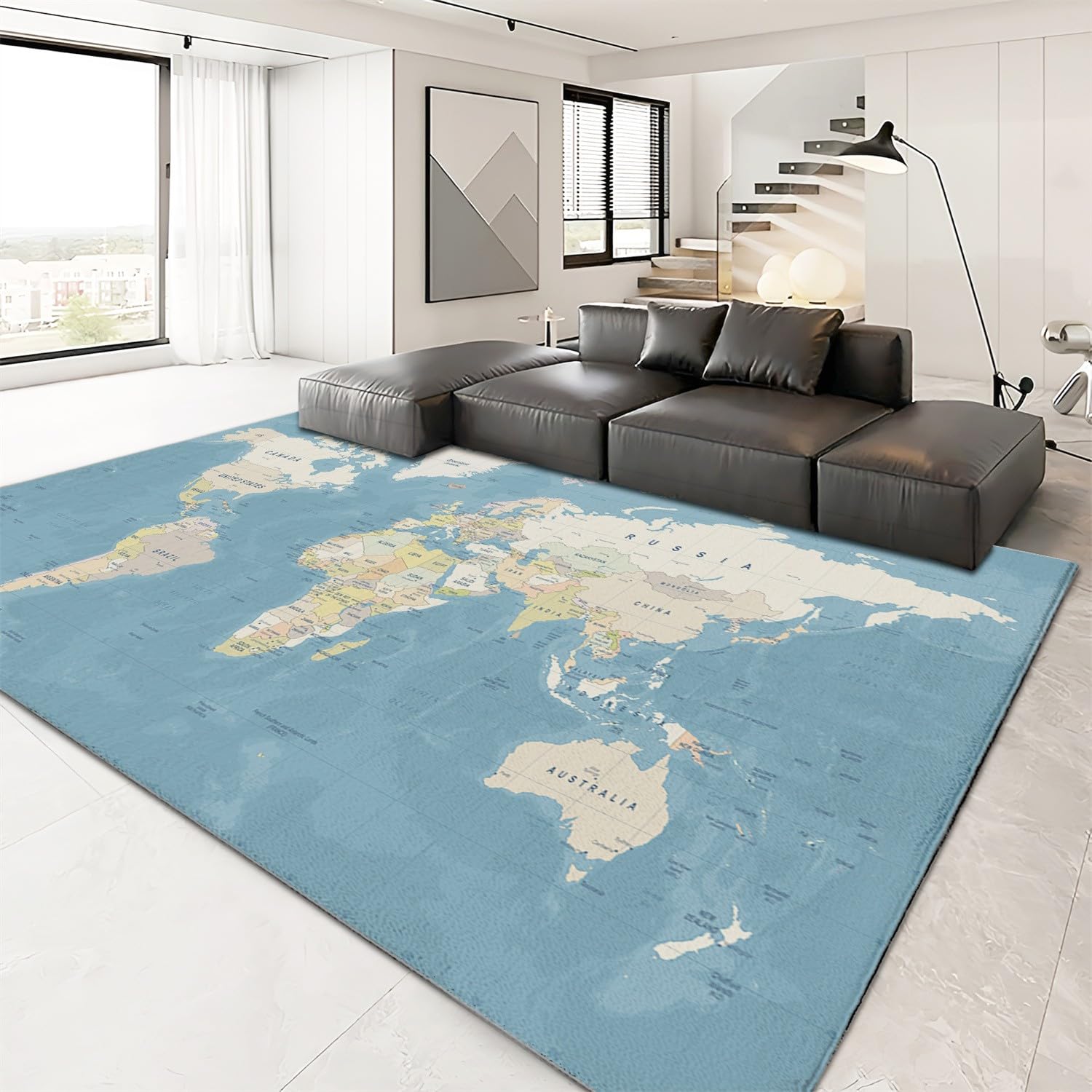 Amazon | カーペット 世界地図とブルー 60 x 110cm ラグマットラグ